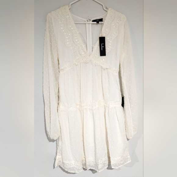 NWT Lulus | White Swiss Dot Long Sleeve Dress | Size Small - Picture 3 of 9
